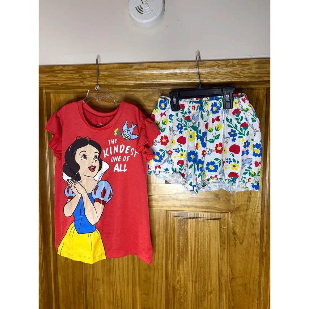 Disney Princess Snow White Red Ruffle Set Girls Size 10-12 Floral Shorts